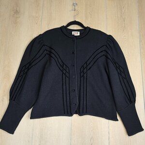 Vintage Black Astrifa Bavarian Pure Wool Cardigan Sweater Puff Sleeves - XL